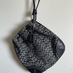 Coach Black and Gray Signature Jacquard Drawstring Crossbody